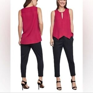 NWT BCBGMaxAzria Sangria Red Keyhole Womens Sleeveless Satin Georgette Top S